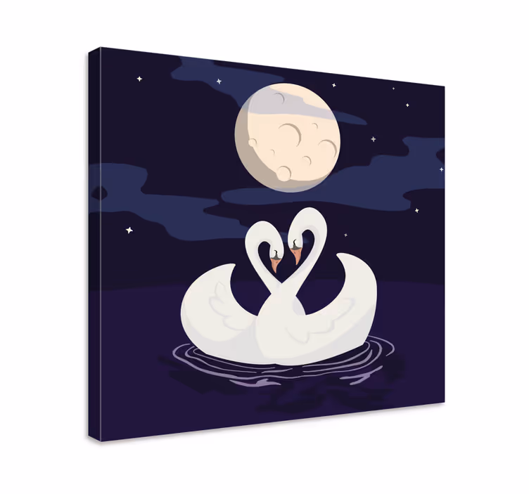 Tableau animaux cygnes embrassant le clair de lune - TenStickers