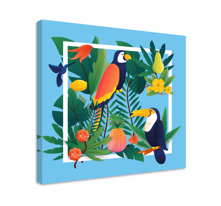 Tableau animaux rencontre avec des perroquets tropicaux - TenStickers