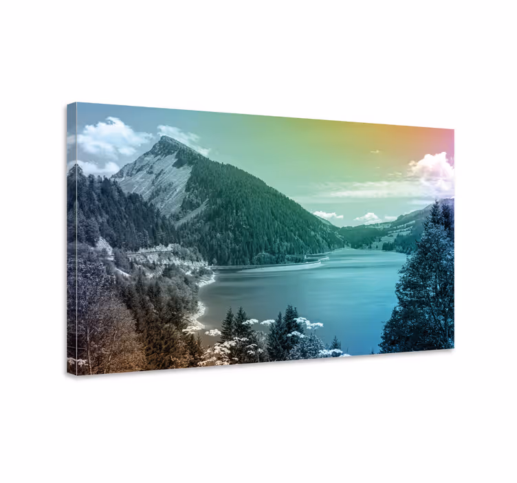 Tableau paysage vue sur le lac montagneux - TenStickers