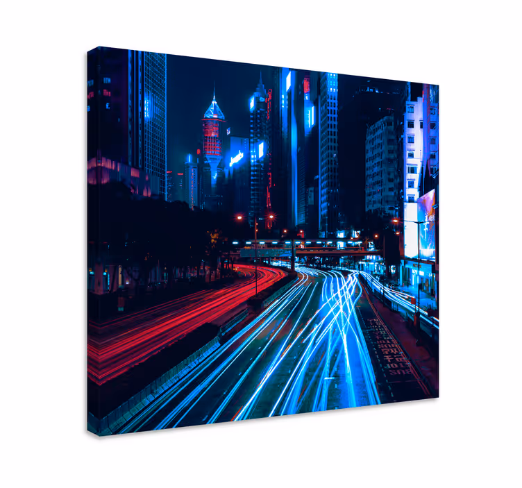Tableau paysage Effet de flou de ville rouge bleu - TenStickers