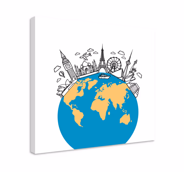 Tableau carte du monde Icônes de point de repère - TenStickers
