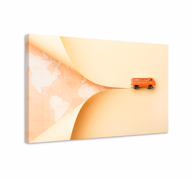 Tableau villes et pays fourgon orange voyageur - TenStickers