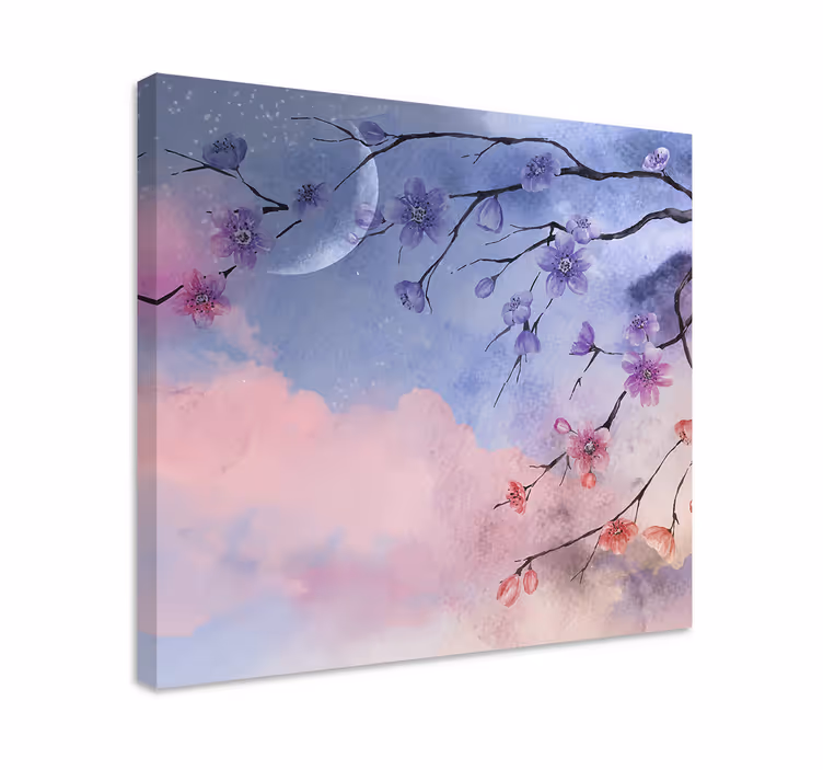 Tableau fleurs et plantes branches fleuries avec lune - TenStickers