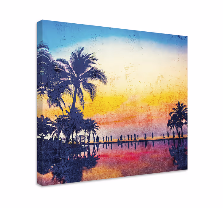 Tableau paysage reflet de palmier en silhouette - TenStickers
