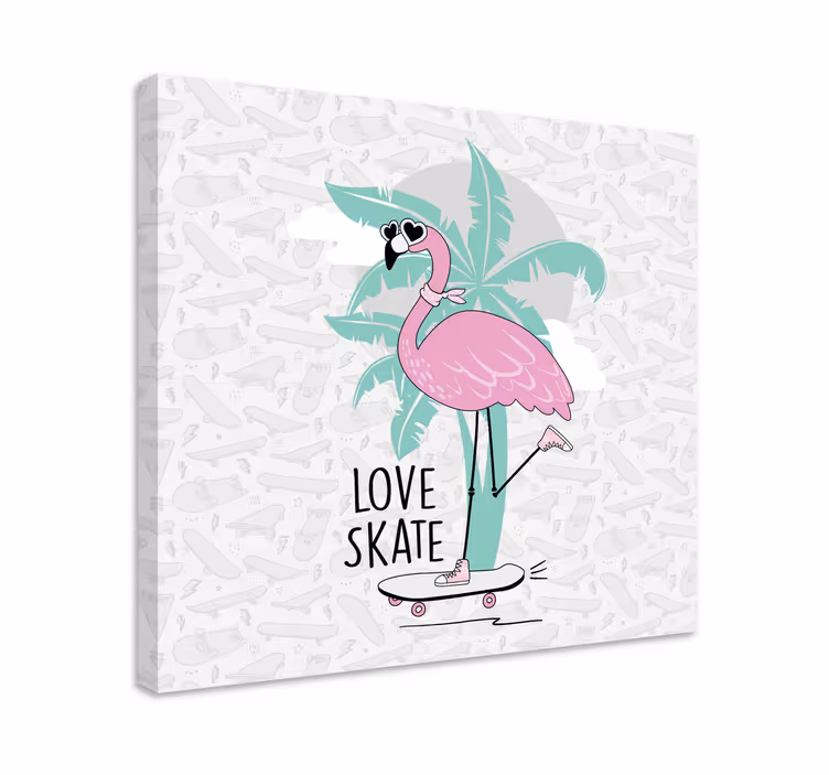Tableau animaux flamant rose sur skate - TenStickers