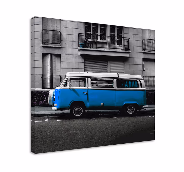 Tableau villes et pays fourgonnettes bleues classiques - TenStickers