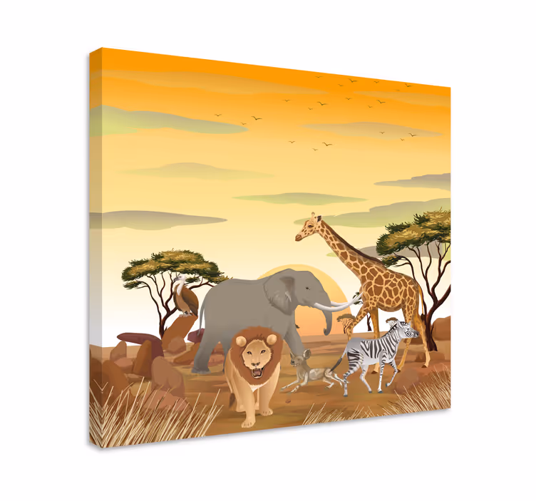 Tableau éléphants scène de faune de savane - TenStickers