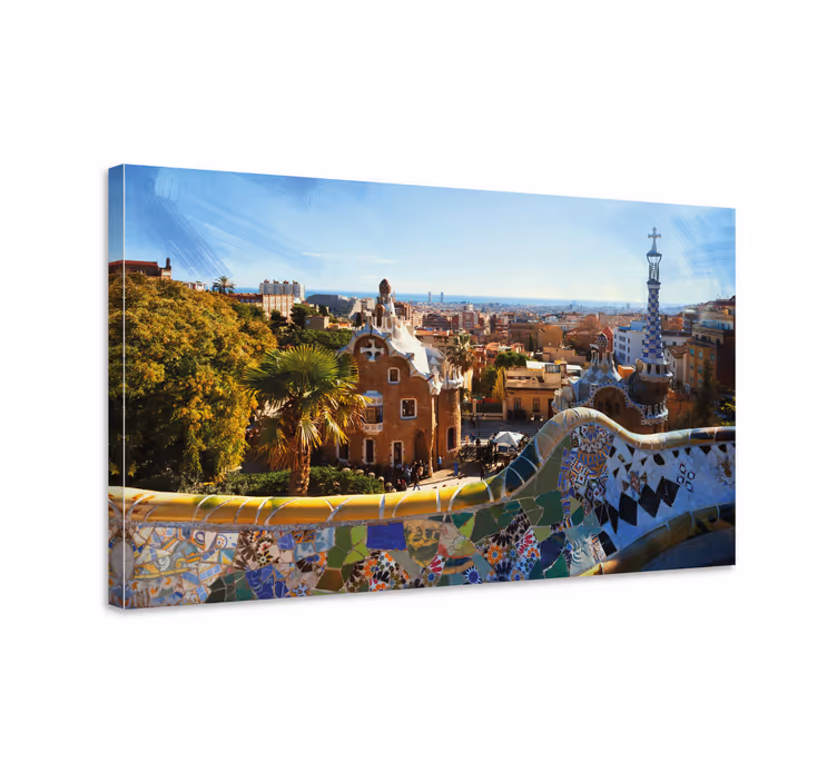 Tableau villes et pays vue sur la mosaïque de barcelone - TenStickers
