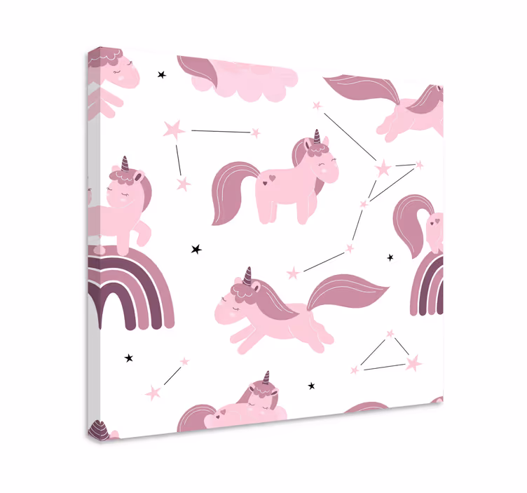Tableau licorne dessins roses avec des étoiles - TenStickers