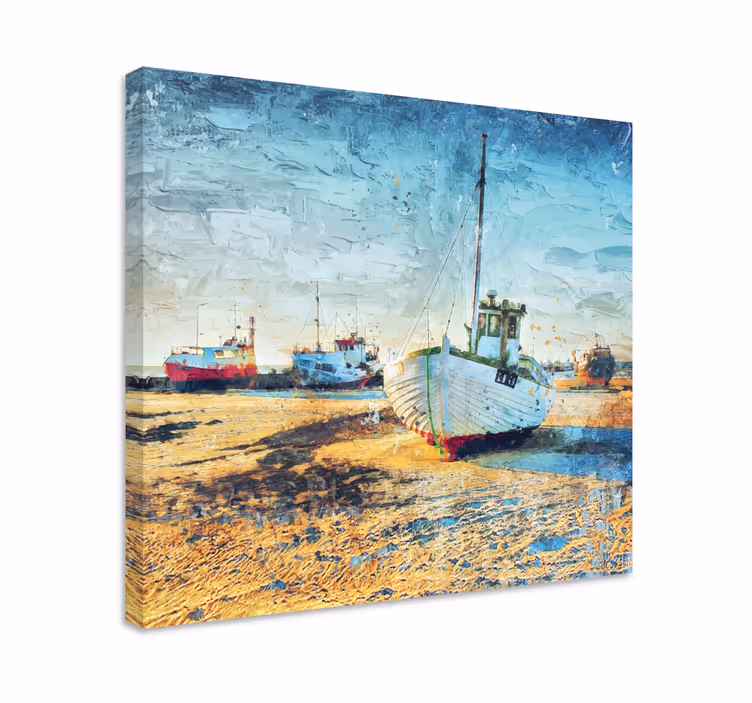 Tableau paysage bateaux de pêche à quai - TenStickers
