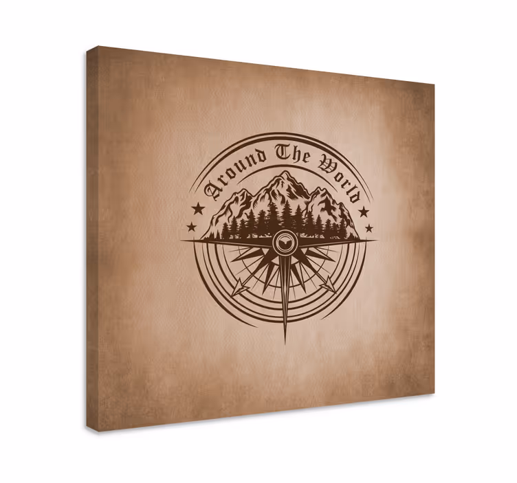 Tableau carte du monde boussole de montagne - TenStickers