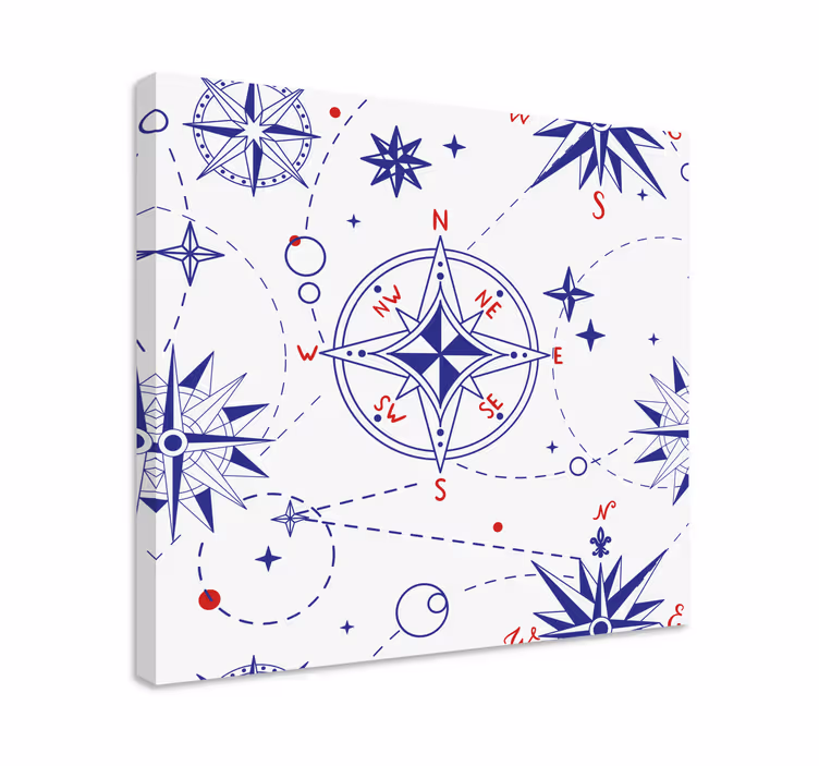 Tableau carte du monde design étoile de compas - TenStickers