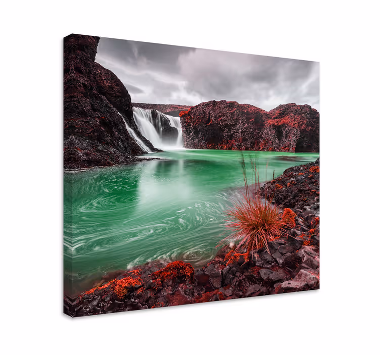 Tableau paysage cascade avec bassin vert - TenStickers