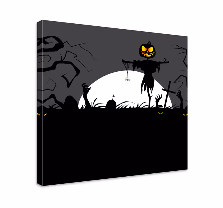 Tableau vintage scène de citrouilles hantées - TenStickers