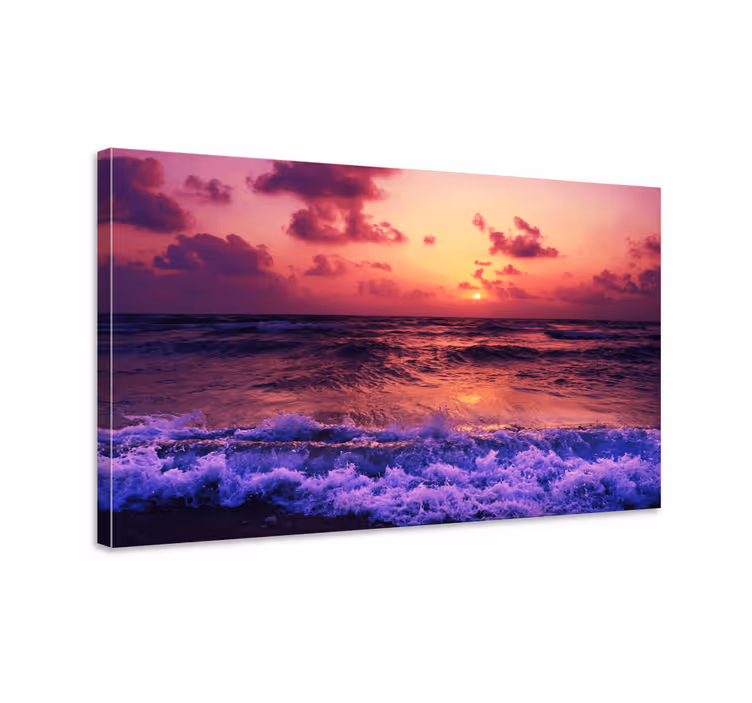 Tableau paysage vagues de coucher de soleil vibrantes - TenStickers