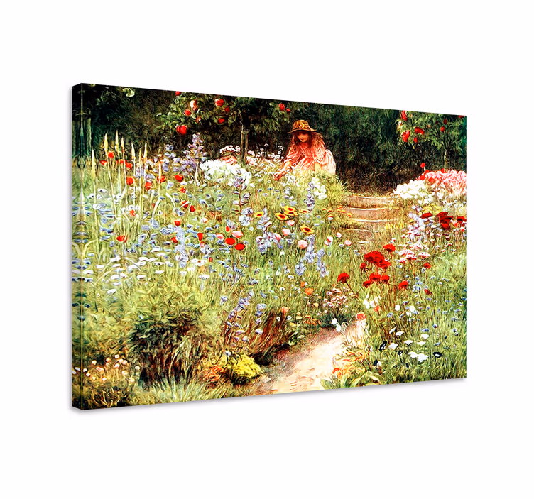Tableau fleurs et plantes fille parmi les fleurs - TenStickers