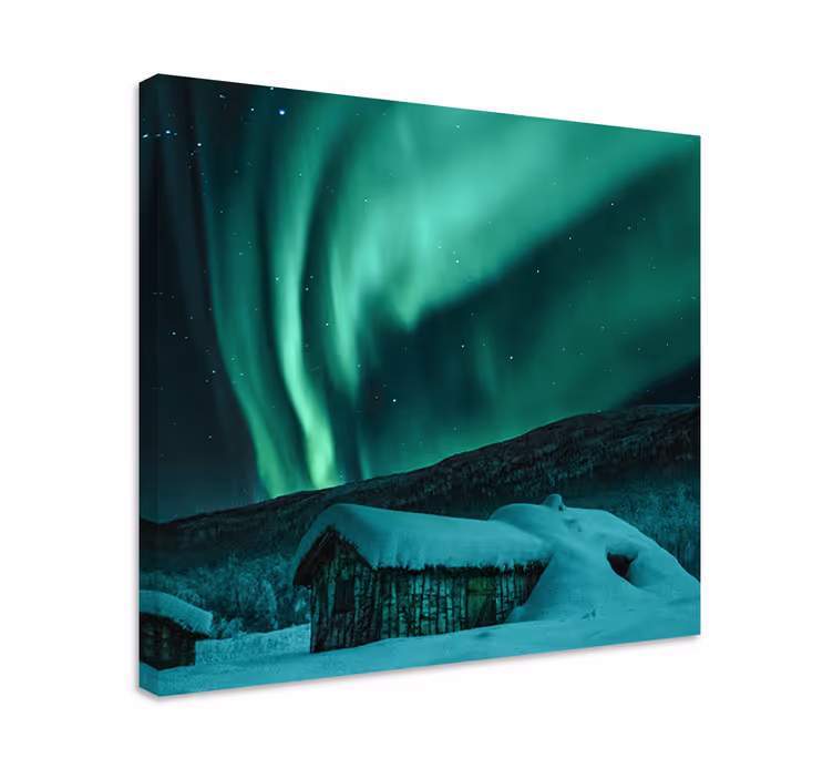 Tableau aurores boréales au-dessus d'un chalet - TenStickers