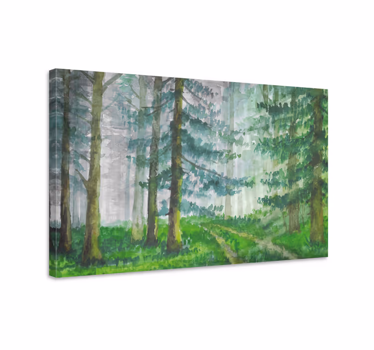 Tableau paysage sentier boisé brumeux - TenStickers