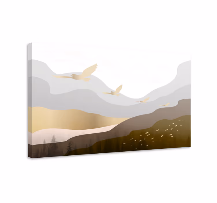 Tableau paysage montagne géométrique et oiseaux - TenStickers