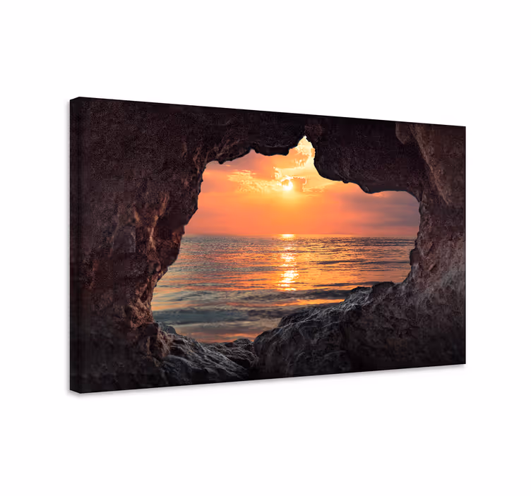 Tableau paysage coucher de soleil à travers les rochers - TenStickers