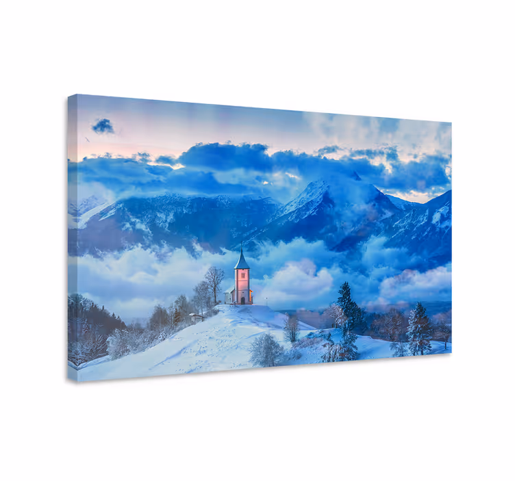 Tableau paysage Église de montagne enneigée - TenStickers