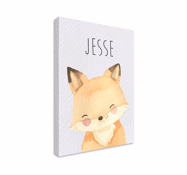 Tableau chambre enfant bébé renard souriant avec un nom - TenStickers
