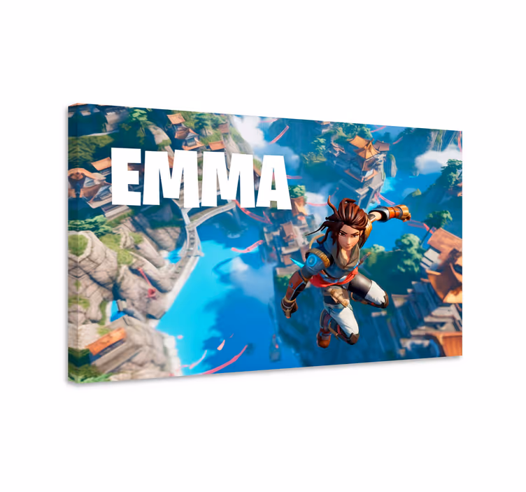 Tableau jeu vidéo saut dans le vide avec prénom - TenStickers