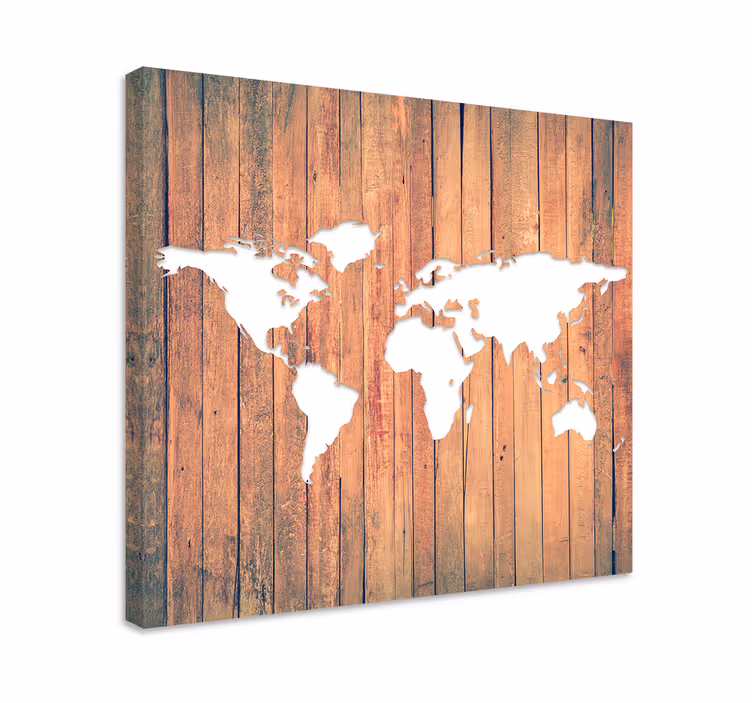 Tableau carte du monde blanche sur fond en bois - TenStickers