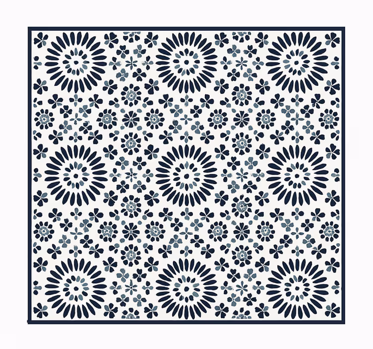 Tapis vinyle bleu motif floral géométrique - TenStickers