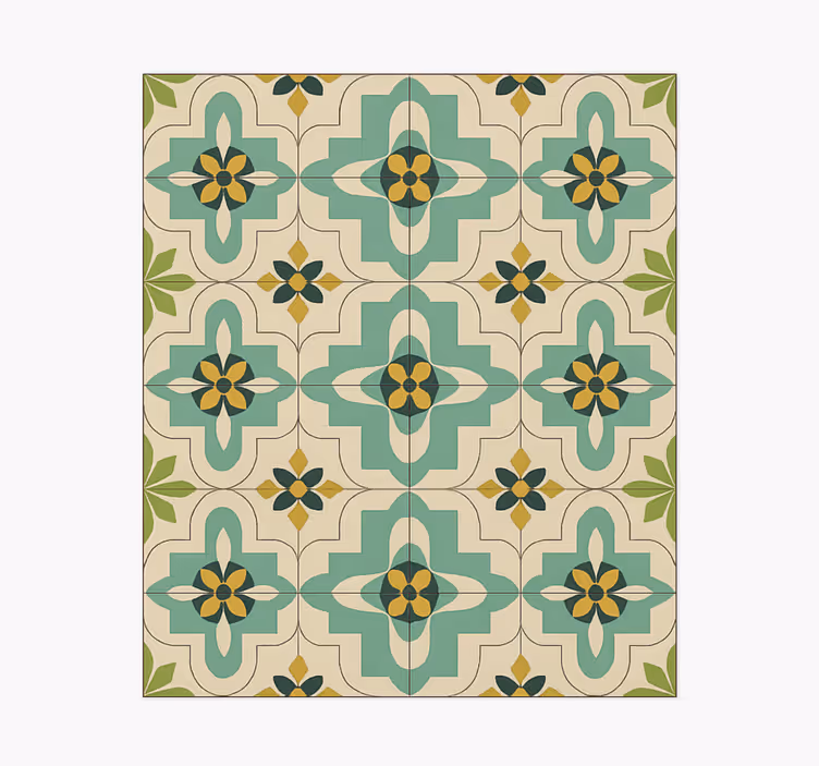 Tapis vinyle cuisine carreaux floraux rétro - TenStickers