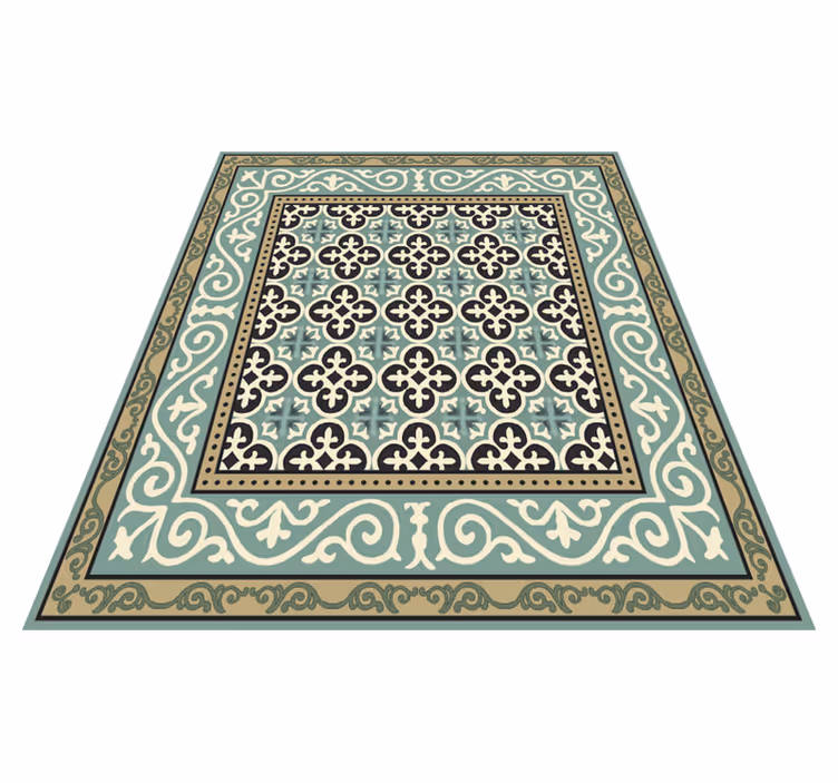 Tapis vinyle salle à manger bordure encaustique ornée - TenStickers