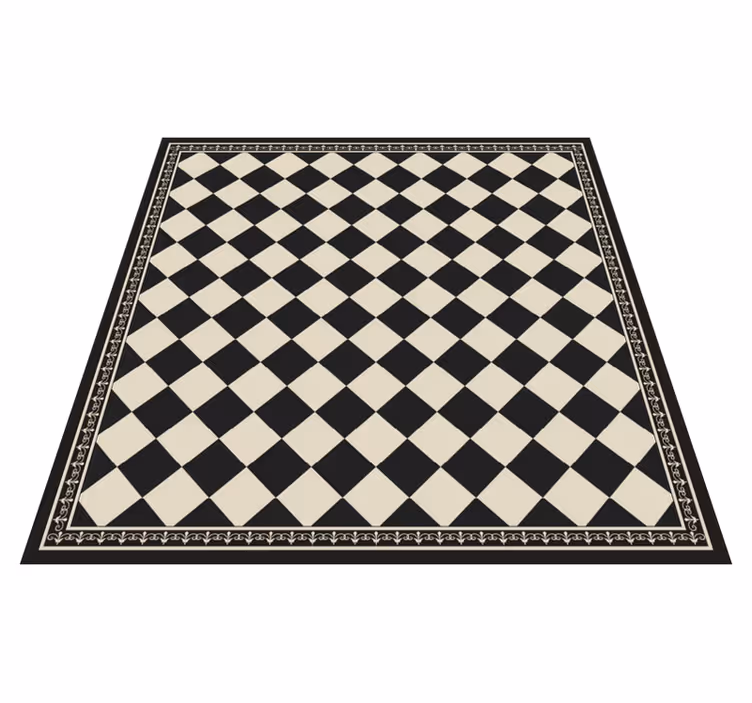 Tapis vinyle salon damier noir - TenStickers