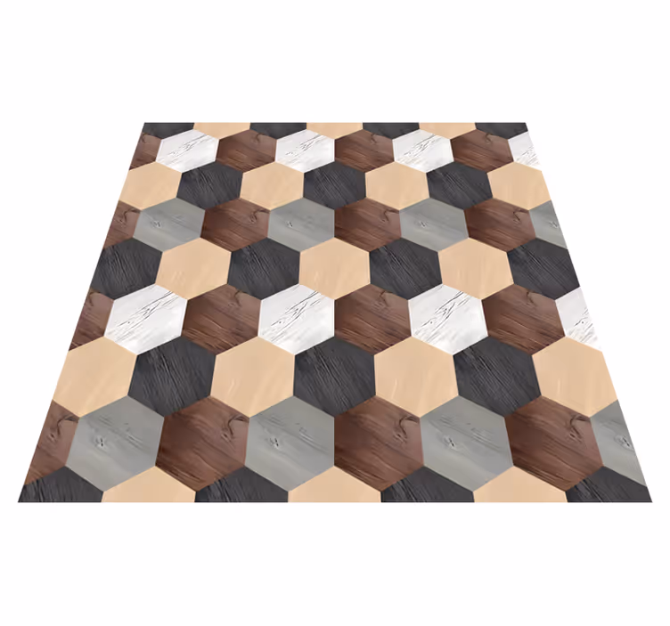 Tapis vinyle cuisine hexagones bois mélangés - TenStickers