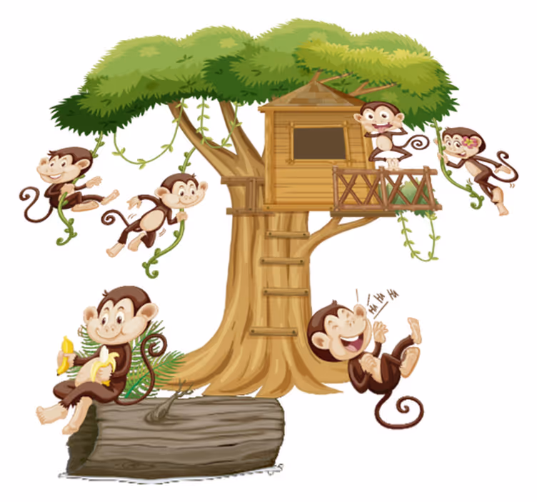 Tapis vinyle animal singes sur maison dans les arbres - TenStickers