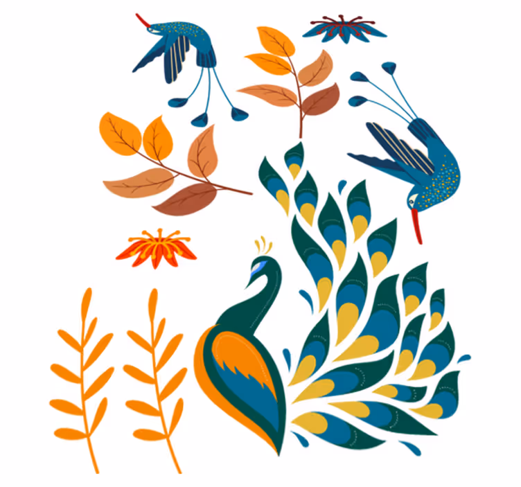 Tapis vinyle animal style tengango oiseaux et plantes - TenStickers