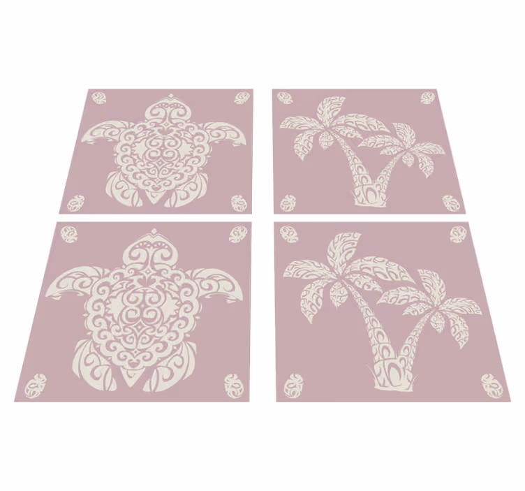 Tapis vinyle animal motif tortue hawaïenne et palmier - TenStickers