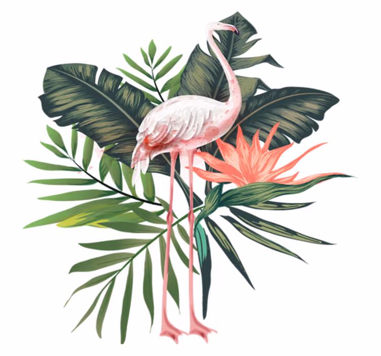 Tapis vinyle animal flamant rose et feuillages aquarelle - TenStickers