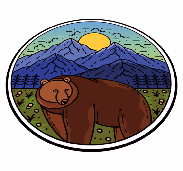 Tapis vinyle animal montagne avec ours rond - TenStickers