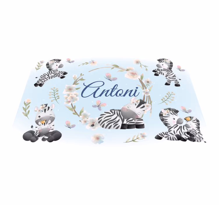 Tapis vinyle animal zèbres bébés avec nom - TenStickers
