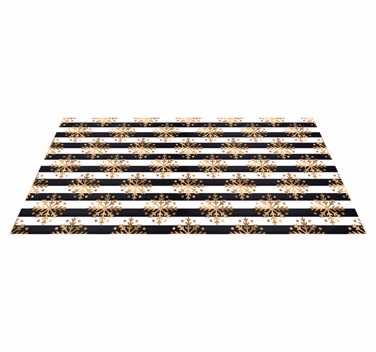 Tapis vinyle noël flocons dorés sur rayures noires et blanches - TenStickers