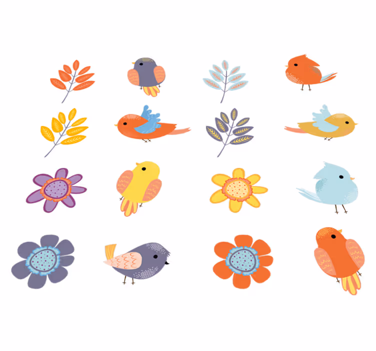Tapis vinyle plantes ensemble d'oiseaux printaniers - TenStickers