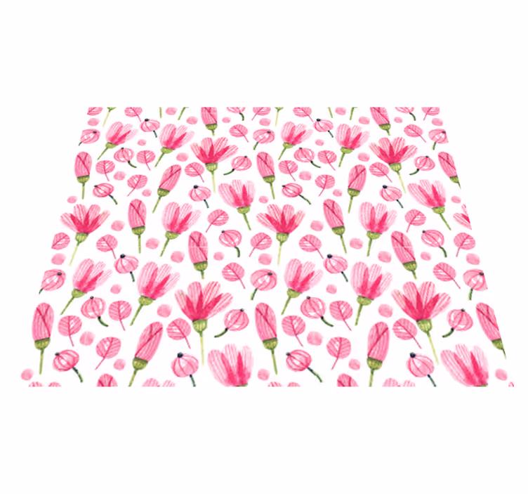 Tapis vinyle plantes fleurs aquarelle rose - TenStickers