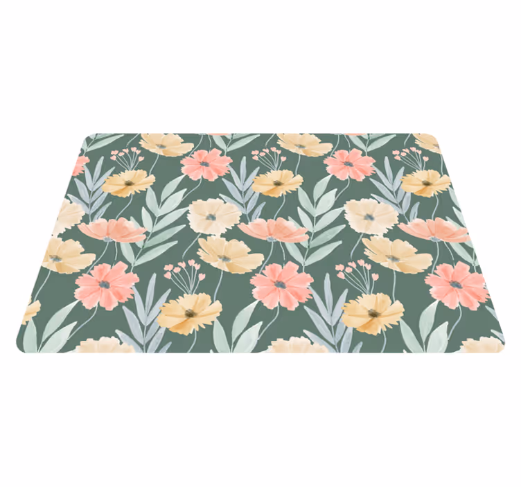 Tapis vinyle plantes motif floral aquarelle original - TenStickers