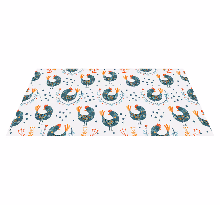 Tapis vinyle plantes poules et fleurs - TenStickers