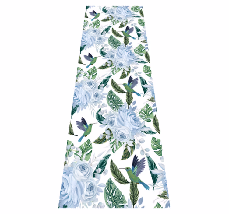 Tapis vinyle plantes fleurs de jardin bleues avec oiseaux - TenStickers