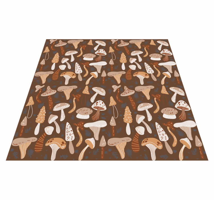 Tapis vinyle plantes champignons forestiers sur fond marron - TenStickers