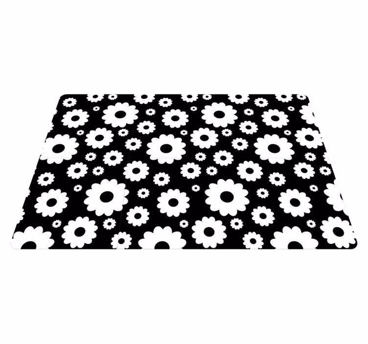 Tapis vinyle plantes marguerites noires et blanches - TenStickers