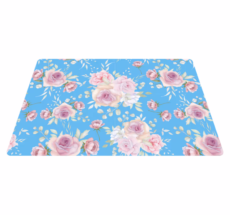 Tapis vinyle plantes roses sur fond bleu - TenStickers