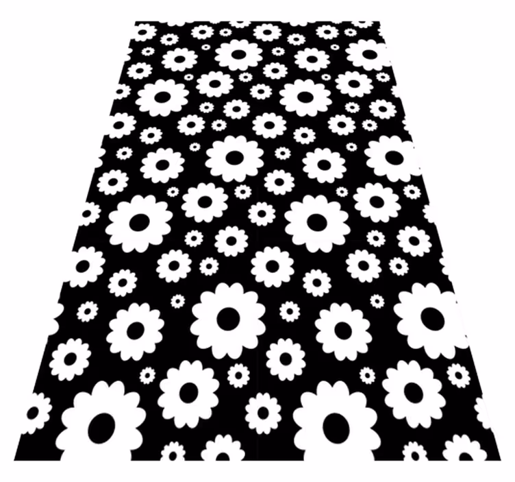 Tapis vinyle plantes marguerites noires et blanches - TenStickers