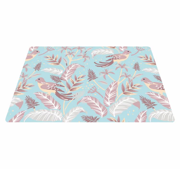 Tapis vinyle plantes motif floral bleu et rose - TenStickers